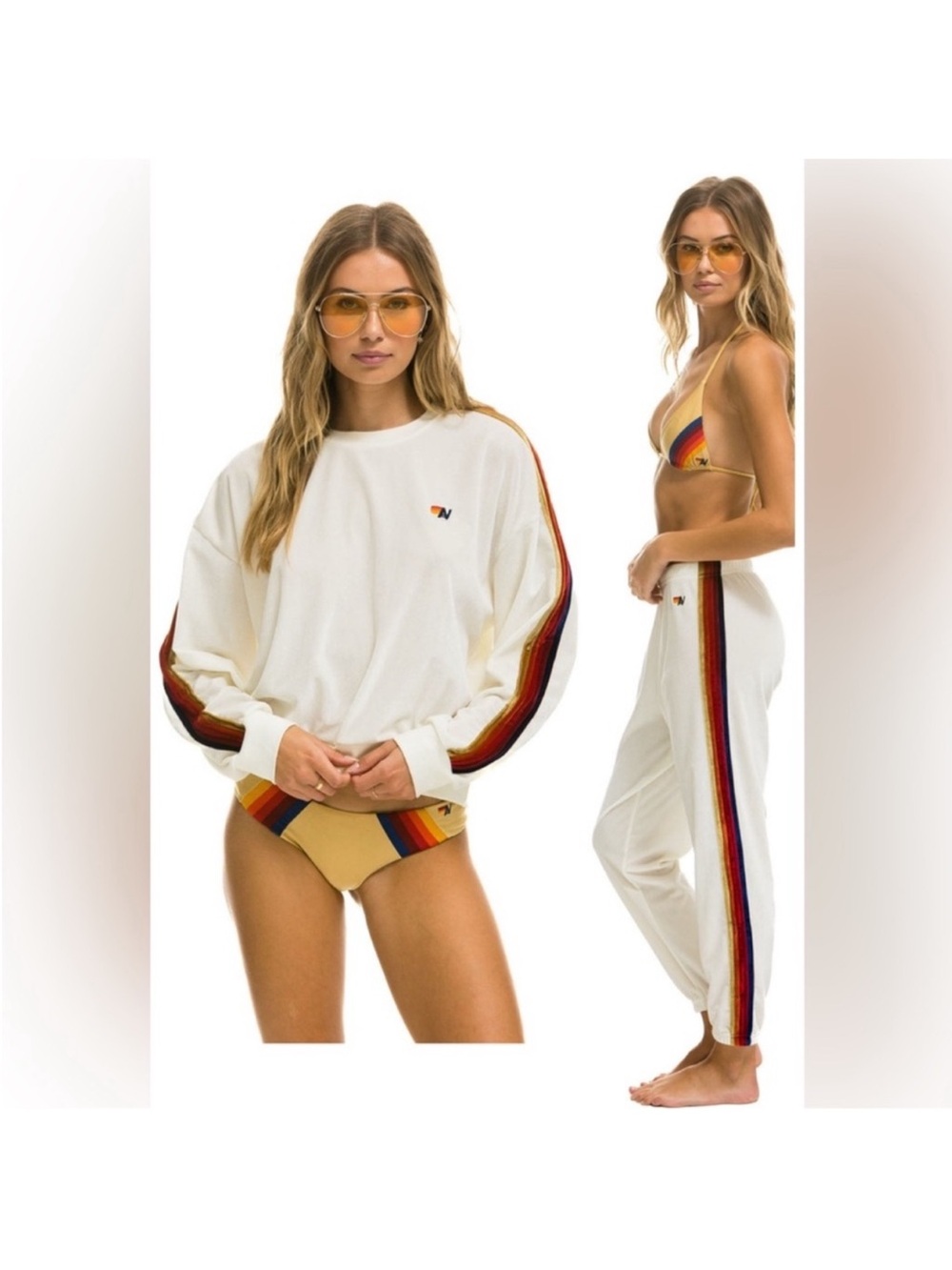 Aviator Nation White Top with Yellow, Orange, Red and Brown Stripes
